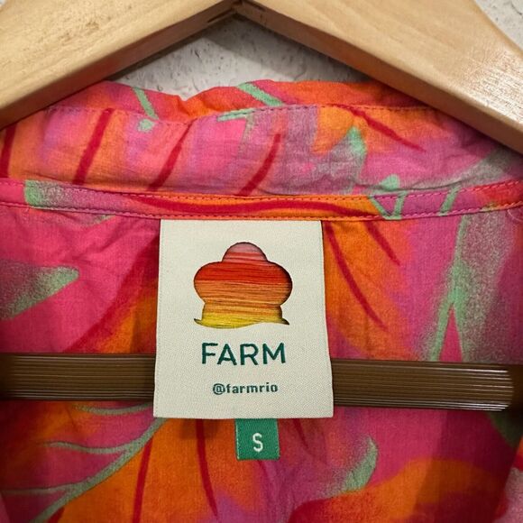 ANTHROPOLOGIE FARM RIO Bright Forest Midi Dress Pink Orange Puff Sleeve - Picture 11 of 16